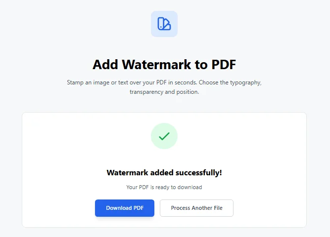 add watermark to pdf online successfully processed file