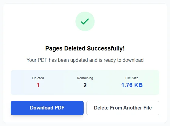 Delete Pages from PDF successfully and download updated PDF file